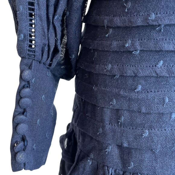 "Clearance" Mackenzie Mode Mariposa Navy Swiss Dot Ramie Ruffled Mini Dress Sz 4 - Picture 6 of 12